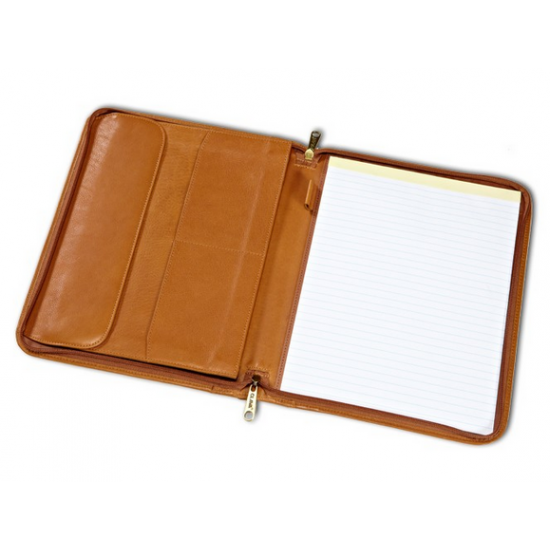 Custom Logo Tuscan Leather Zip Pocket Padfolio